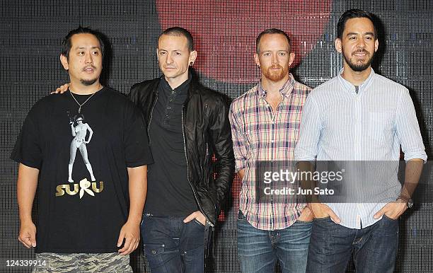 David Farrell, Joe Hahn, Chester Bennington and Mike Shinoda of Linkin Park attend Tsunami Relief Fundraiser Art Show For Japan 'A Thousand Horizons'...