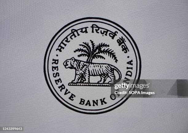 Logo of the Reserve Bank of India is seen during the Global Fintech Fest in Mumbai. Global Fintech Fest is held from 19th-22nd September 2022 to...