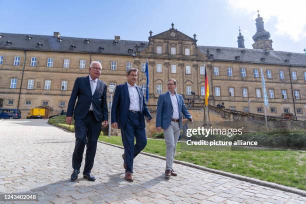 September 2022, Bavaria, Bad Staffelstein: Thomas Kreuzer, Chairman of the CSU parliamentary group in the Bavarian State Parliament , Markus Söder,...