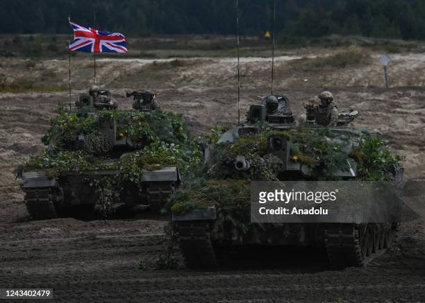 The Challenger British main battle tanks, seen on the second day of joint military exercises, at the training ground in Nowa Deba. Thousands of...