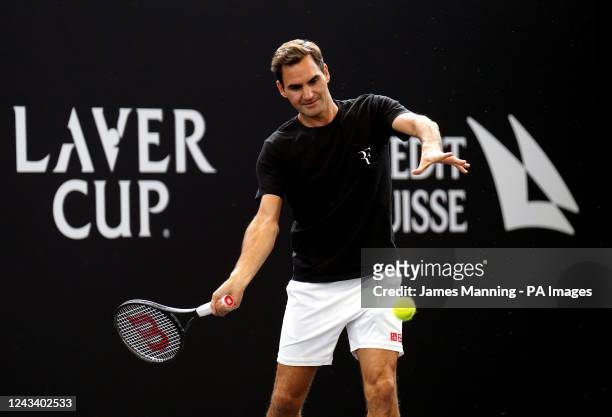 Roger Federer during practice session at the 02 Arena, London. The 20-time grand slam champion announced last week that he would bring his...