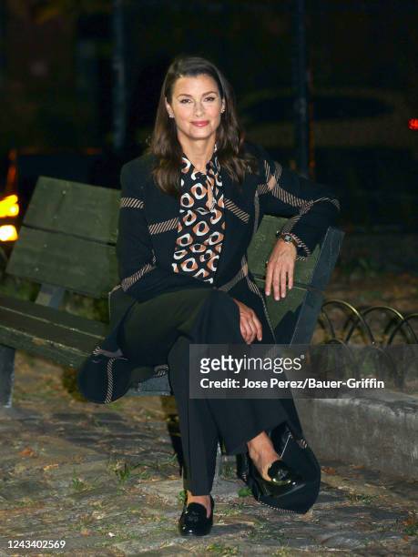 Bridget Moynahan is seen at the film set of the "Blue Bloods" TV Series in Queens on September 20, 2022 in New York City.