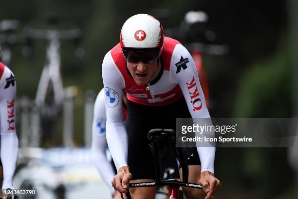 Mauro Schmid of Switzerland,Stefan Kung of Switzerland and Stefan Bissegger of Switzerland during the Team Time Trial Mixed Relay at the UCI Road...