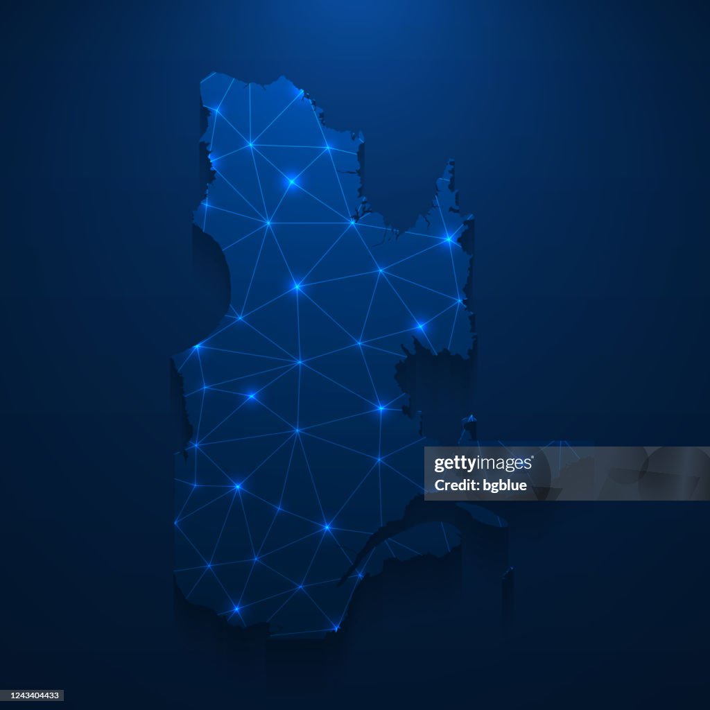 Quebec map network - Bright mesh on dark blue background