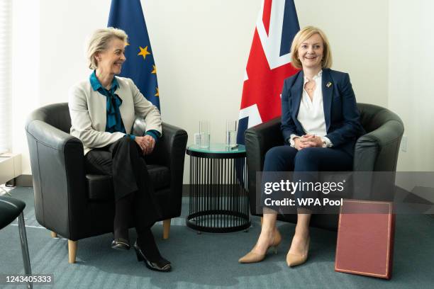 British Prime Minister Liz Truss meets with European Commission President Ursula Von Der Leyen during a bilateral meeting on the sidelines of the...