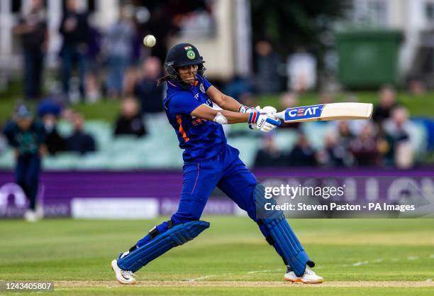 India's Harmanpreet Kaur batting during play during the second women's one day international match at The Spitfire Ground St Lawrence, Canterbury....