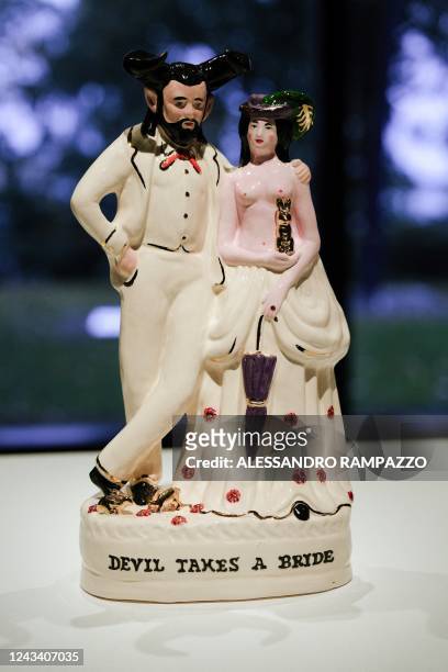 Ceramic sculpture that is part of a series created by Australian musician Nick Cave is displayed during the exhibition 'Thomas Houseago - WE with...