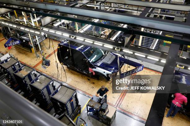 Ford Motor Co. Fuel powered F-150 trucks under production at their Truck Plant in Dearborn, Michigan on September 20, 2022.