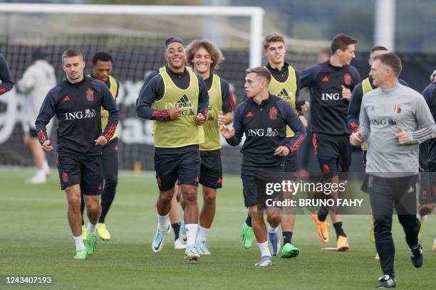 Belgium's players pictured during a training session of the Belgian national soccer team, the Red Devils, Wednesday 21 September 2022 in Tubize,...