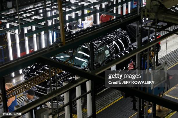 Ford Motor Co. Fuel powered F-150 trucks under production at their Truck Plant in Dearborn, Michigan on September 20, 2022.