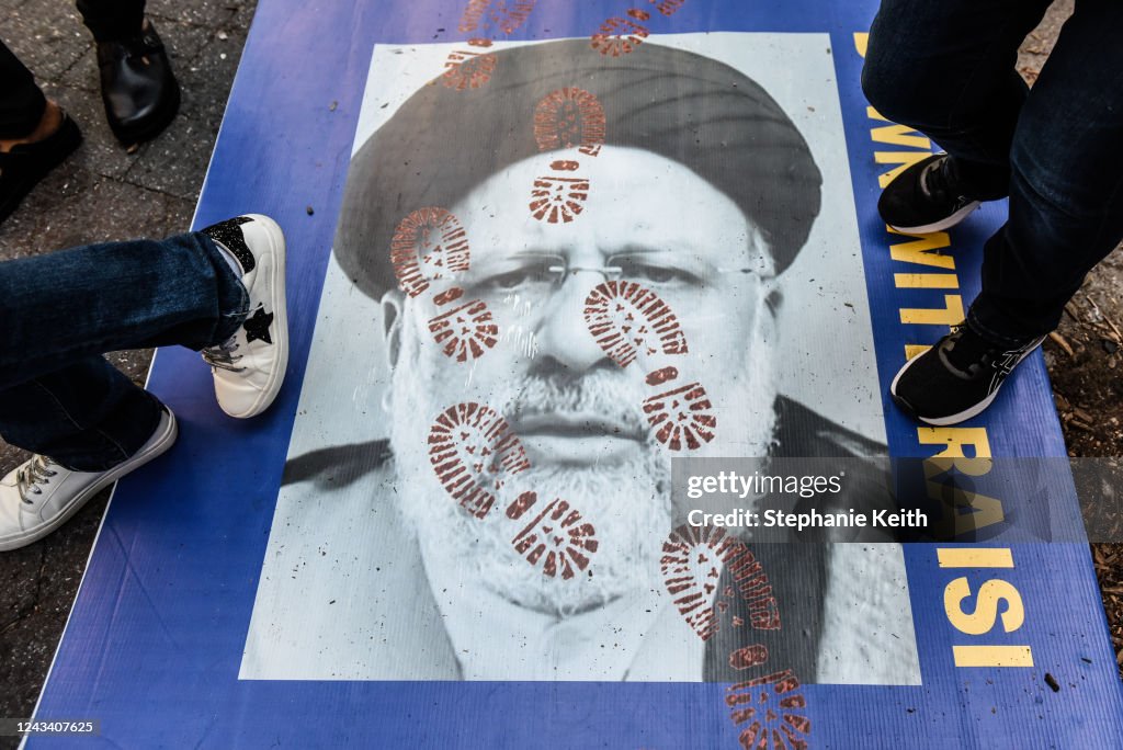 Activists Demonstrate Against Iranian President Ebrahim Raisi Outside Of The United Nations