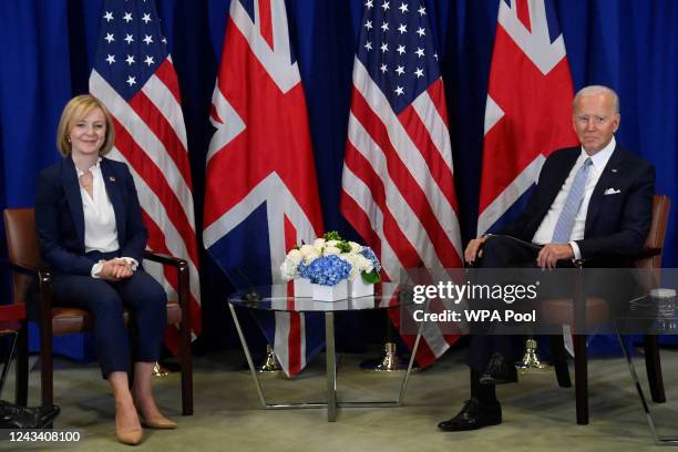 British Prime Minister Liz Truss meets with U.S. President Joe Biden during a bilateral meeting on the sidelines of the 77th session of the United...