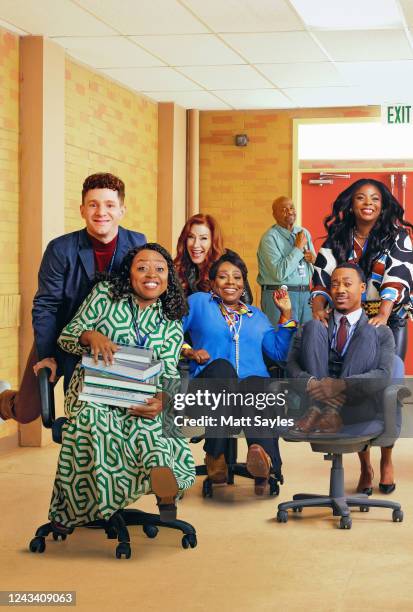 ABCs Abbott Elementary stars Chris Perfetti as Jacob, Quinta Brunson as Janine, Lisa Ann Walter as Melissa, Sheryl Lee Ralph as Barbara, William...