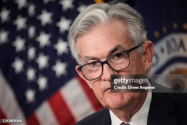 Federal Reserve Board Chairman Jerome Powell speaks during a news conference following a meeting of the Federal Open Market Committee at the...