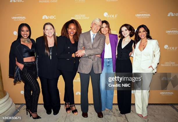 Law & Order Crossover Premiere Press Day" -- Pictured: Danielle Moné Truitt, Law & Order: Organized Crime; Camryn Manheim, Law & Order; Pearlena...