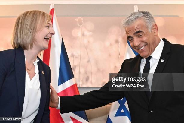 British Prime Minister Liz Truss and Israeli Prime Minister Yair Lapid during a bilateral meeting at the 77th session of the United Nations General...
