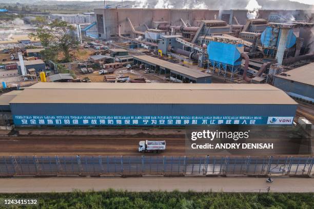 This aerial picture taken on 21 September, 2022 shows the Virtue Dragon Nickel Industry nickel smelting facility in Konawe, Southeast Sulawesi.