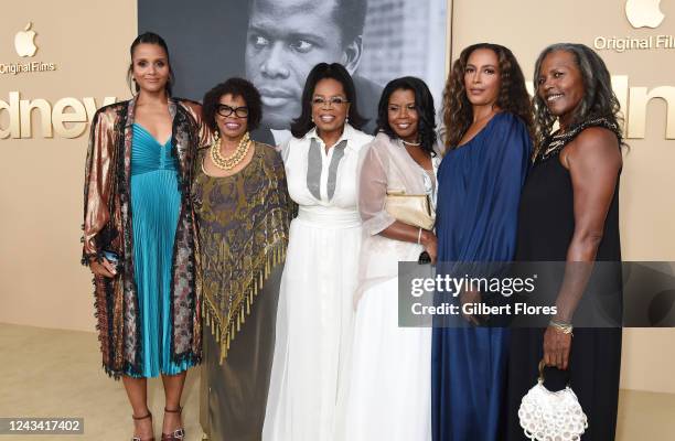 Sydney Poitier, Sherri Poitier, Oprah Winfrey, Beverly Poitier-Henderson, Anika Poitier and Pamela Poitier at the premiere of "Sidney" held at the...