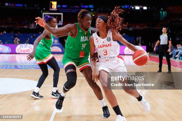 Stephanie Mawuli of Japan is challenged by Sika Kone of Mali during the FIBA Women's Basketball World Cup match between Japan and Mali at Sydney...