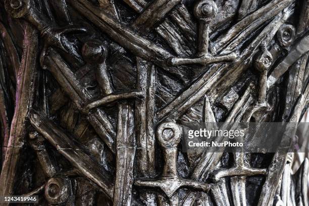 Detail of the Iron Throne located at Wawel Castle as part of promo campaign of 'House of the Dragon', the new HBO prequel to 'Game of Thrones'....