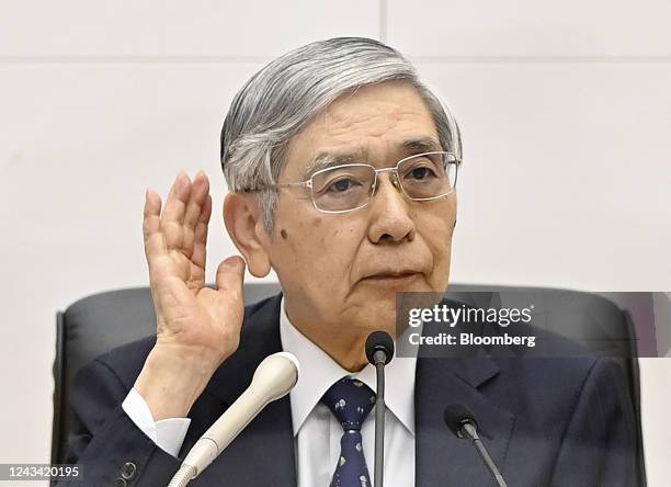 Haruhiko Kuroda, governor of the Bank of Japan , takes a question during a news conference in Tokyo, Japan, on Thursday, Sept. 22, 2022. The Bank of...