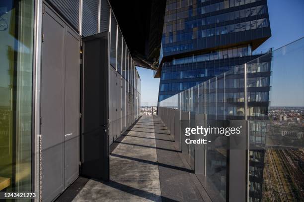 Photograph taken on September 21 shows a view from the Tour Duo 2 during the Tours Duo buildings' inauguration in Paris. - Under construction since...