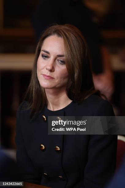 Prince William, Prince of Wales and Catherine, Princess of Wales visit the Windsor Guildhall to thank volunteers and operational staff involved in...