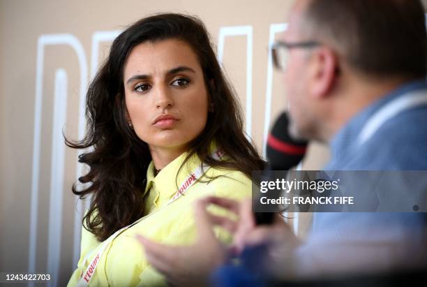 French athlete 000m steeplechase specialist Emma Oudiou participates in a debate on the occasion of an event dubbed "Demain le sport" , in Paris on...