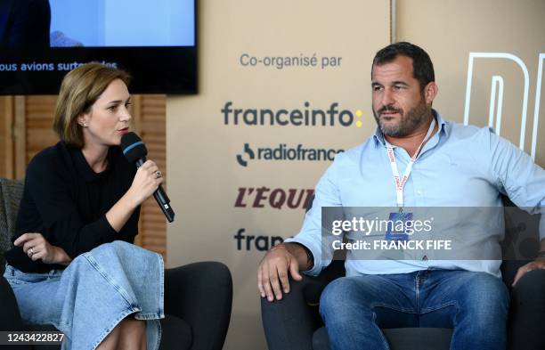 French skating official and retired ice dancer and former rugby player Sebastien Boueilh participate in a debate on the occasion of an event dubbed...