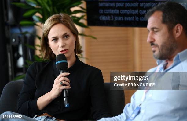 French skating official and retired ice dancer and former rugby player Sebastien Boueilh participate in a debate on the occasion of an event dubbed...