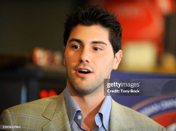 Jonathon Sherman, CEO and owner of Steelback Brewery at a presser to relaunch their beer at Mirto Restaurant in 2008.