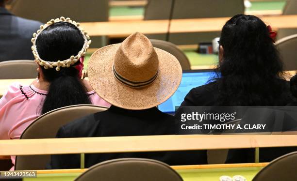 Delegates from Kiribati attend the 77th session of the United Nations General Assembly at the UN headquarters in New York City on September 21, 2022.