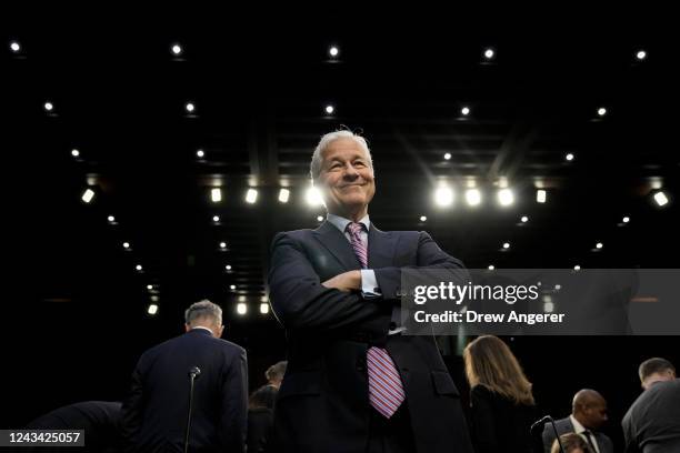 JPMorgan Chase & Co CEO Jamie Dimon arrives for a Senate Banking, Housing, and Urban Affairs Committee hearing on Capitol Hill September 22, 2022 in...