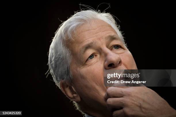 JPMorgan Chase & Co CEO Jamie Dimon testifies during a Senate Banking, Housing, and Urban Affairs Committee hearing on Capitol Hill September 22,...