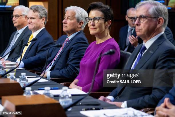 Charles Scharf, CEO and President of Wells Fargo, Brian Thomas Moynihan, Chairman and CEO of Bank of America, Jamie Dimon, Chairman and CEO of...