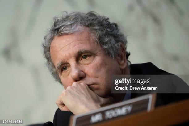 Committee chairman Sen. Sherrod Brown listens during a Senate Banking, Housing, and Urban Affairs Committee hearing on Capitol Hill September 22,...