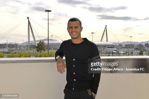 Former Juventus player Sebastian Giovinco visits the club's training grounds on September 22, 2022 in Turin, Italy.