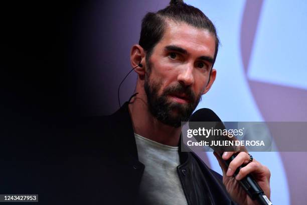 Former US Swimmer and Olympic champion Michael Phelps participates in a debate on the occasion of an event dubbed "Demain le sport" , in Paris on...