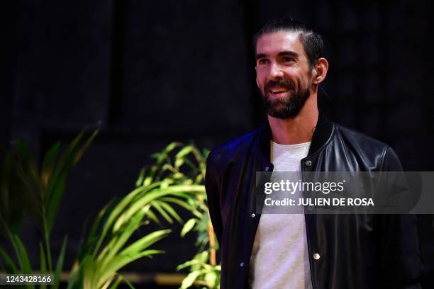 Former US Swimmer and Olympic champion Michael Phelps arrives to participate in a debate on the occasion of an event dubbed "Demain le sport" , in...