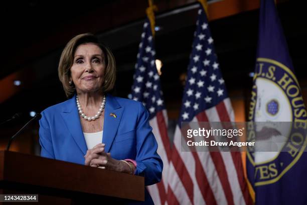 Speaker of the House Nancy Pelosi speaks during her weekly news conference on Capitol Hill September 22, 2022 in Washington, DC. Pelosi spoke on a...