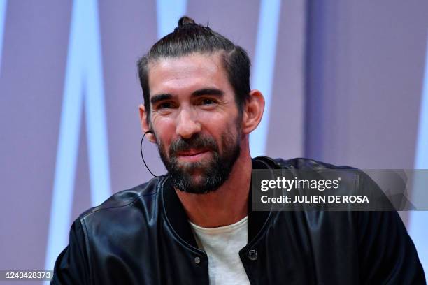 Former US Swimmer and Olympic champion Michael Phelps participates in a debate on the occasion of an event dubbed "Demain le sport" , in Paris on...