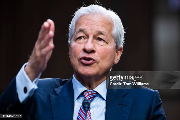 Jamie Dimon, CEO of JPMorgan Chase, testifies during the Senate Banking, Housing, and Urban Affairs Committee hearing titled Annual Oversight of the...