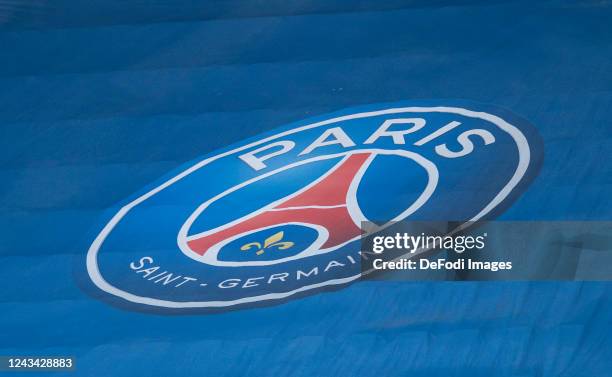 The PSG logo during the UEFA Champions League, Women, Qualification match between Paris Saint Germain and Hacken on September 21, 2022 in Paris,...