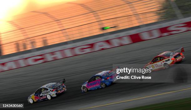 Shane van Gisbergen in the Red Bull Holden Racing Team Holden Commodore ZB Mustang leads during round 9 of the Supercars All Stars Eseries at...