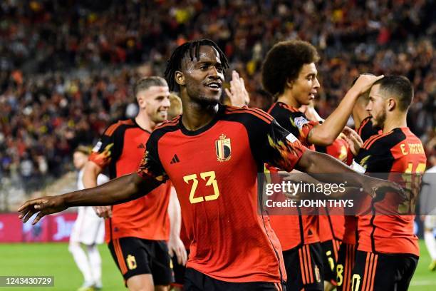 Belgium's forward Michy Batshuayi celebrates after scoring a goal during the Nations League League A Group 4 football match between Belgium and Wales...