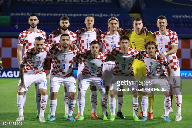 Players of Croatia pose for a team photograph prior the UEFA Nations League League A Group 1 match between Croatia and Denmark at Stadion Maksimir on...