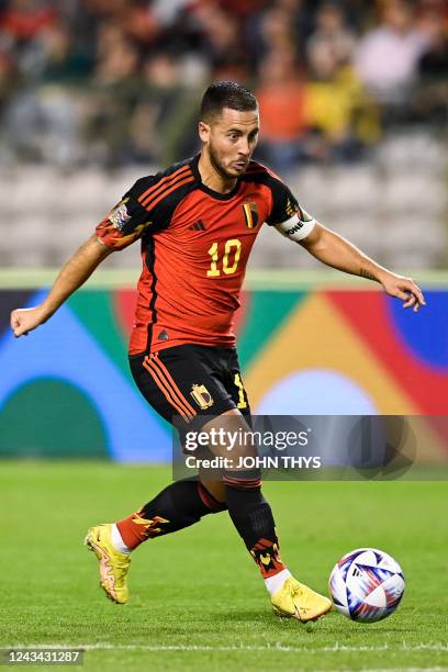 Belgium's forward Eden Hazard controls the ball during the Nations League League A Group 4 football match between Belgium and Wales at The King...