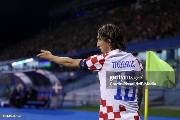 Luka Modric of Croatia reacts during the UEFA Nations League League A Group 1 match between Croatia and Denmark at Stadion Maksimir on September 22,...