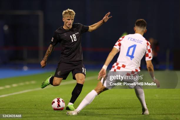 Daniel Wass of Denmark in action during the UEFA Nations League League A Group 1 match between Croatia and Denmark at Stadion Maksimir on September...