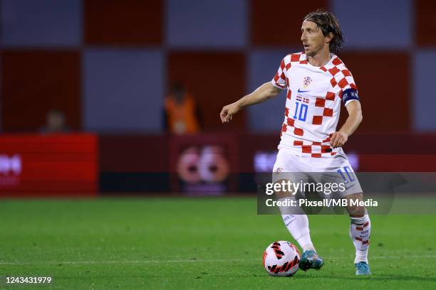 Luka Modric of Croatia with ball during the UEFA Nations League League A Group 1 match between Croatia and Denmark at Stadion Maksimir on September...